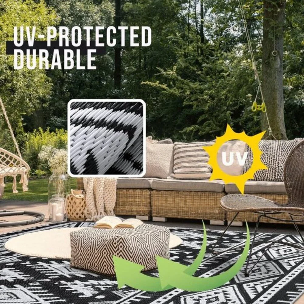 5x8 Waterproof Outdoor Area Rug, Reversible Plastic Straw Mat for Picnic & Patio